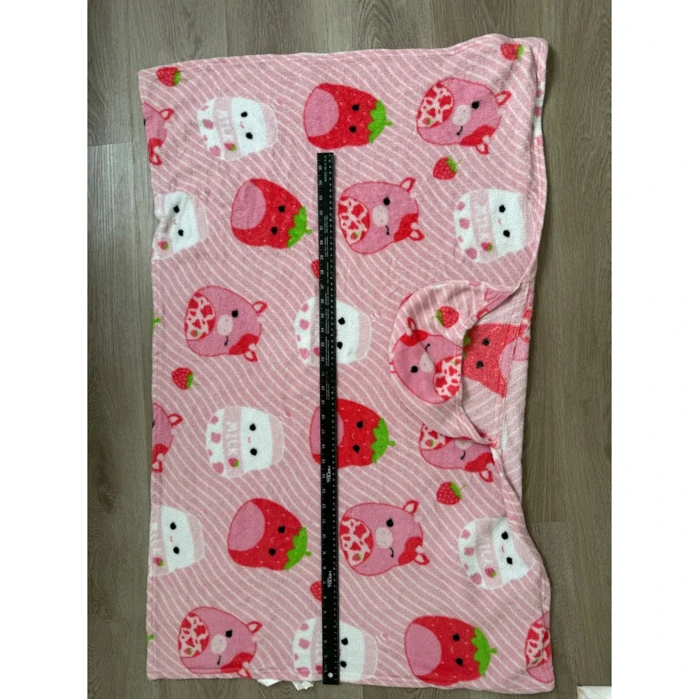 Squishmallows Pink Strawberry Cow Reshma Hooded Plush Fleece Blanket 40x28